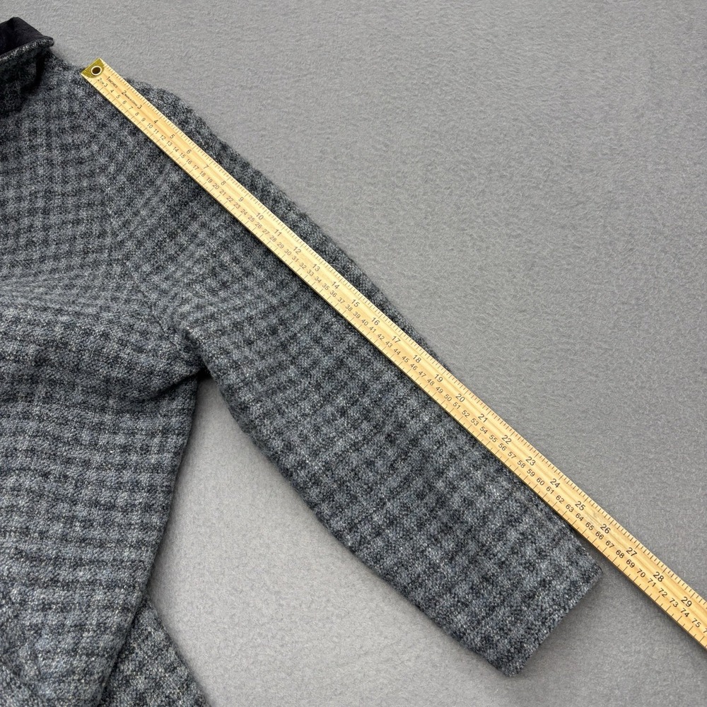 LL Bean VTG Gray Blue Wool Overcoat Women's Petite M Suede Collar Houndstooth - Picture 7 of 16